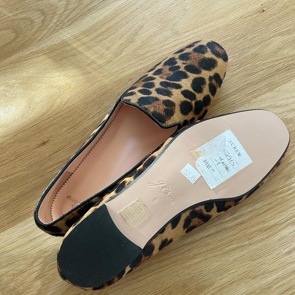 - J.crew Leopard calf hair smoking loafers size: 8 with dust bag